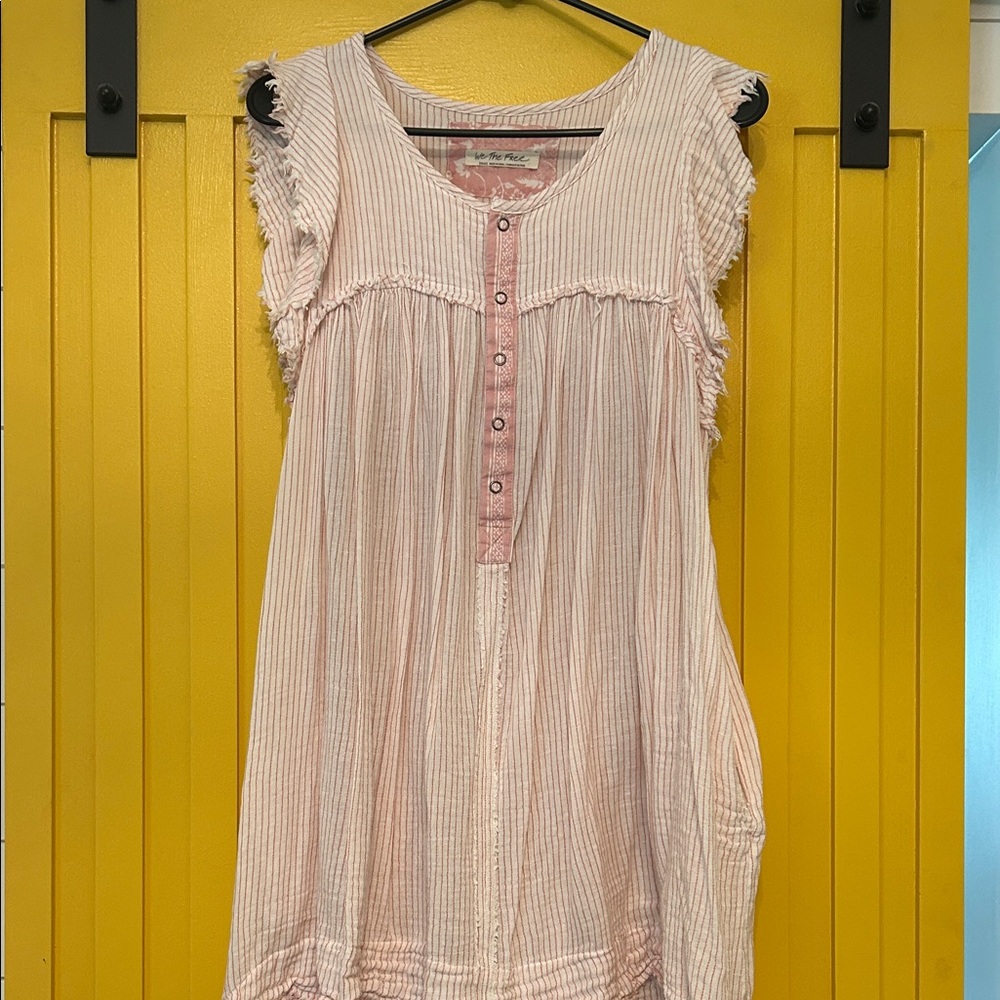 We The Free Pink Striped Cap Sleeve Blouse